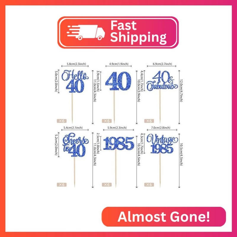 Rsstarxi 24 Pack 40th Birthday Cupcake Toppers Glitter Forty 40 Fabulous Vintage gallery