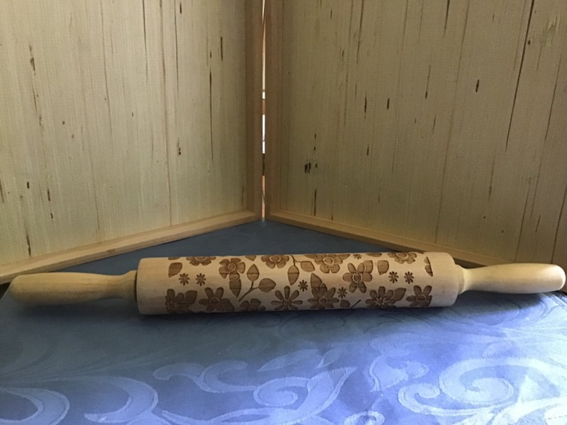 Wooden Floral-Embossed Rolling Pin