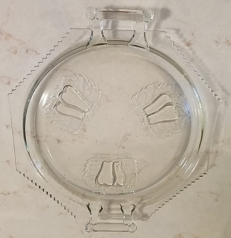 Double Baltimore Pear, Clear 12 Inch Cake Plate With Handles, Jeanette Glass