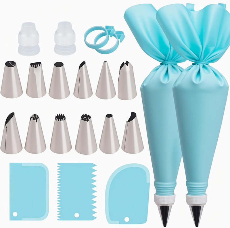 Piping Bags and Tips Set, Reusable Cake Decorating Supplies with 2 Reusable Bags