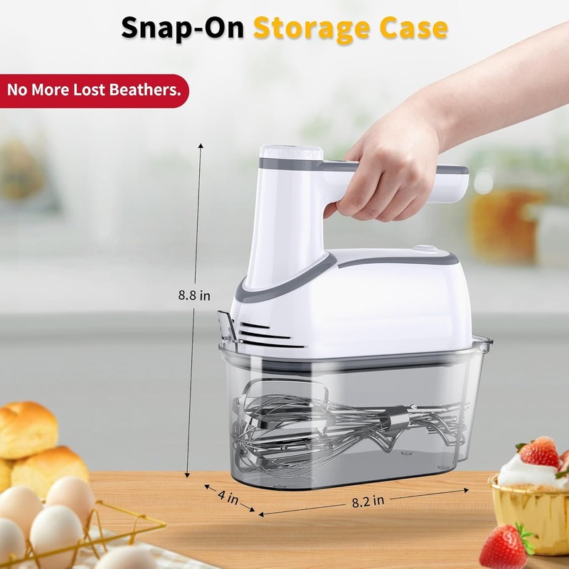 Cordless Hand Mixer, 12-Speed Rechargeable Electric Handheld Mixer gallery