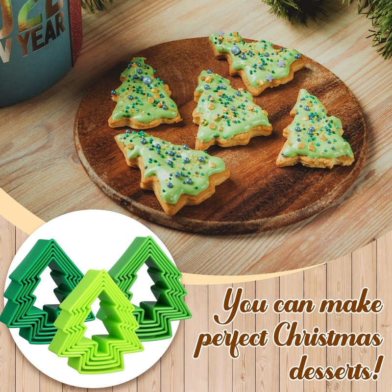 3 Sets Christmas Tree Cookie Cutters, Plastic Christmas Cookie Cutter Tools f... gallery