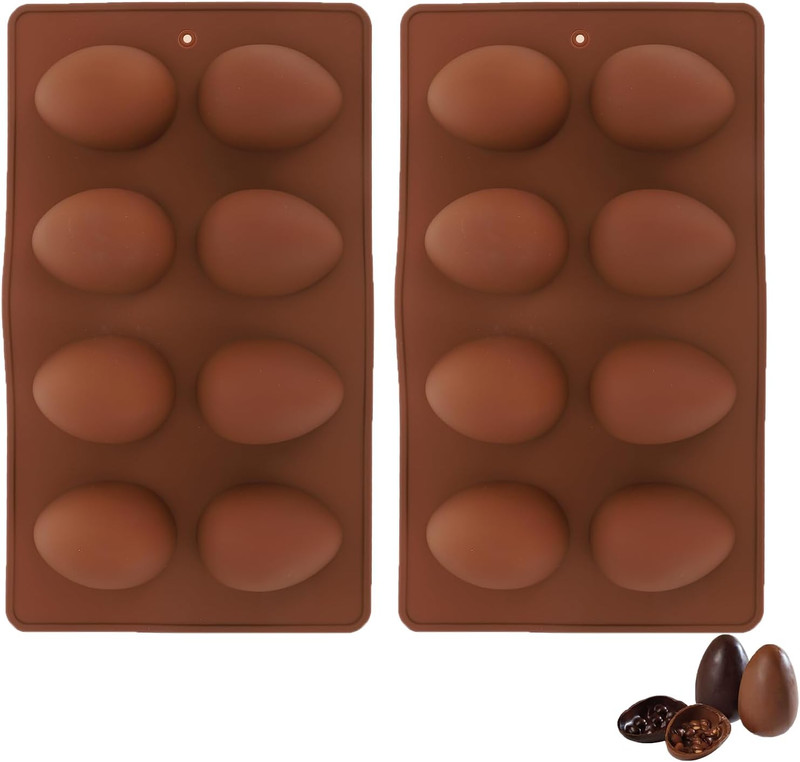 2Pcs Easter Egg Molds for Chocolate, 8-Cavity Egg Shaped Silicone Mold