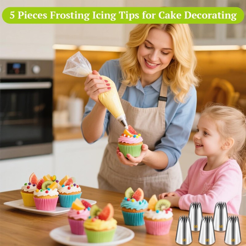 5 PCS 6B Piping Tips Set Stainless Steel Medium Frosting Icing gallery