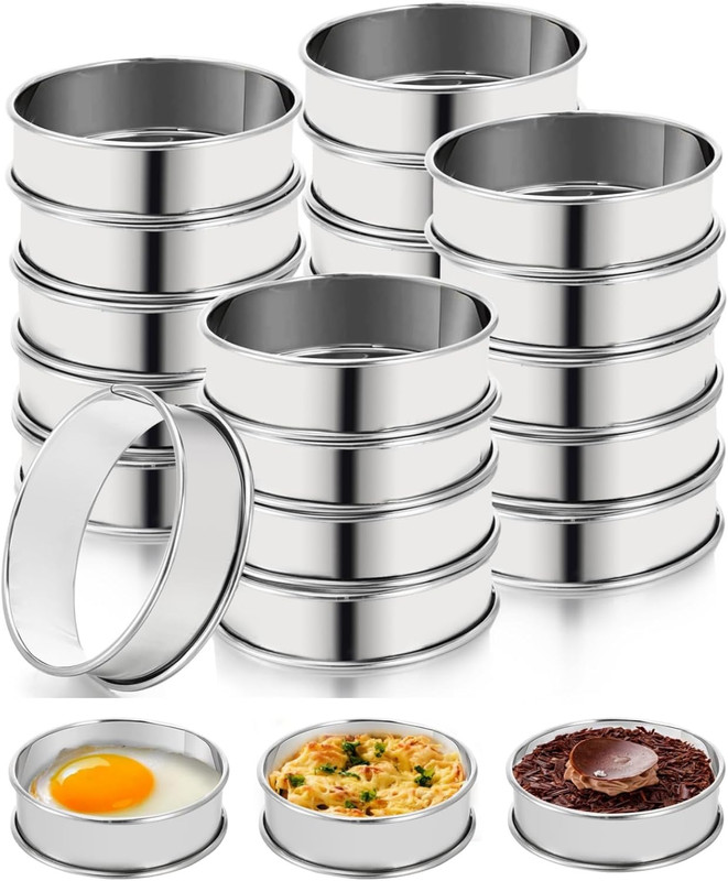 20 Pieces English Muffin Rings, Stainless Steel Crumpet Rings, 3 Inch Double Rol gallery