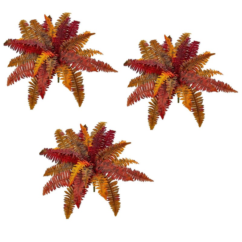 Nearly Natural 20in Autumn Boston Fern Artificial Set of 3 Silk Plants Orange gallery