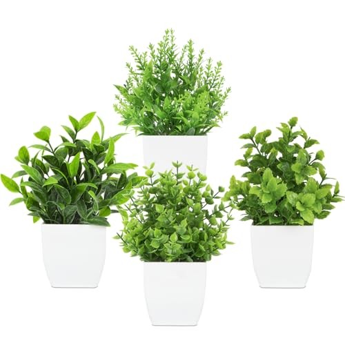 4 Pack Small Fake Plants Mini Artificial Plants Potted Desk Plant for White gallery