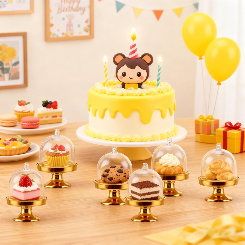 36 PCS 3X2 Inch Mini Cake Stand with Dome Lid Gold Cupcake Stand with Dome Pl... gallery