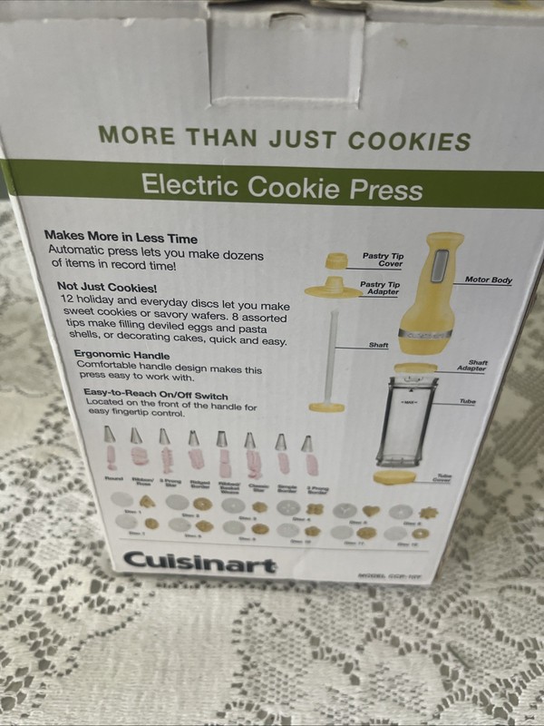 Cuisinart Electric Cookie Press Yellow CCP‑10Y 12 Discs 6 Tips - Tested gallery