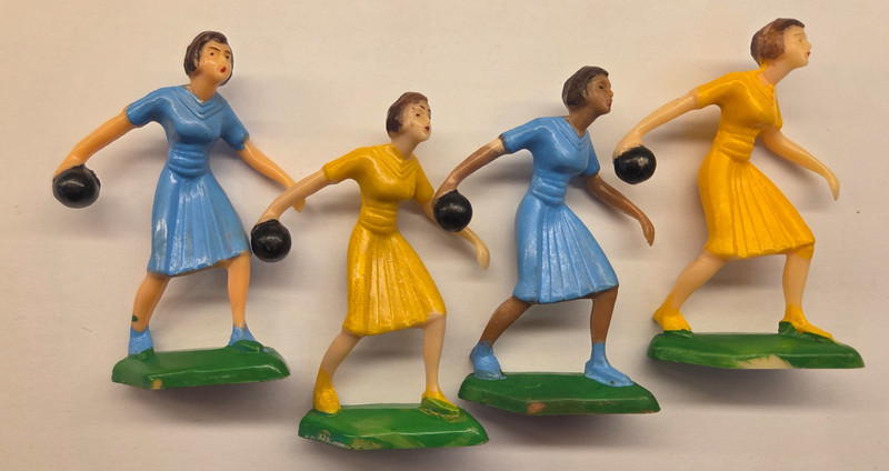Vintage Wilton Bowling League Women Cake Topper Figures 1960s Mid Century Craft gallery