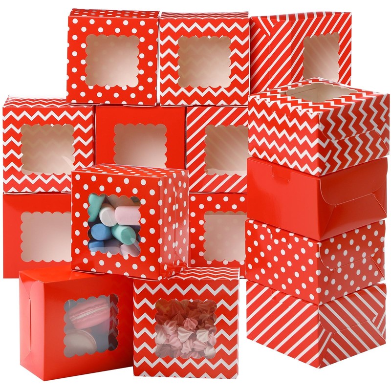24 PCS Valentines Day Cookie Boxes Gift Giving 4x4x2.5 Inch Red White Bakery