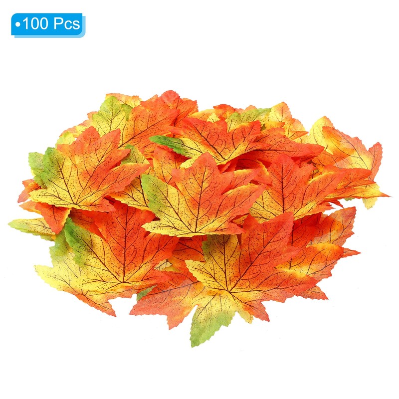 Fake Fall Leaves, 100 Pack Artificial Maple Leaves Green Red Yellow gallery