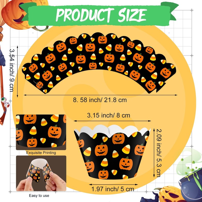 Domensi 100 Pcs Halloween Pumpkin Cupcake Wrappers Pumpkin, Black Yellow gallery