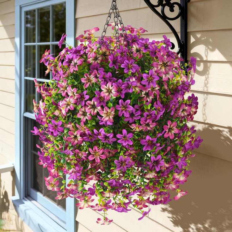 Inqcmy Artificial Faux Hanging Flowers Plants Baskets For Outdoors Fake 3