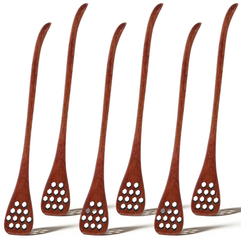 6 PCS Wood Honey Dipper 7 Inch Mixing Stirrer Reusable Wooden Sticks Handle