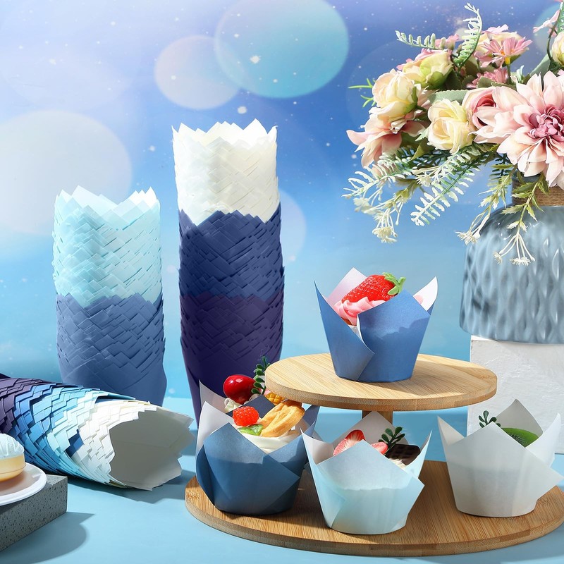 500 Pcs Jumbo Gradient Blue Tulip Cupcake Liners Party Cupcake Baking Liners ... gallery