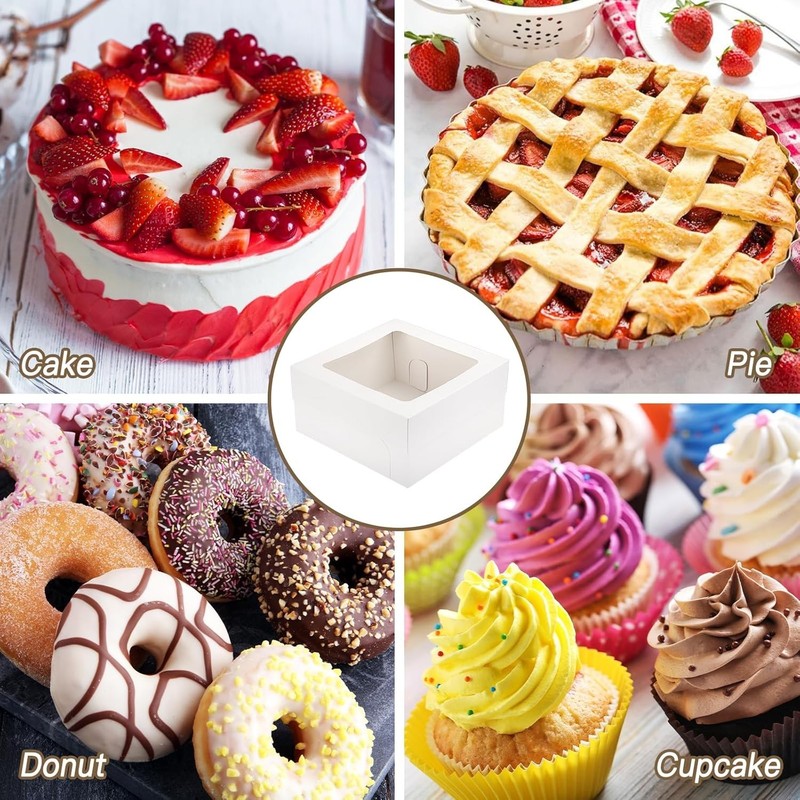 Cake Boxes 12x12x6 Inches White Recyclable Cardboard with Window Pack of 10 gallery