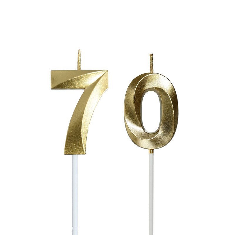 Gold 70 Cake Topper, 70th Birthday Party Decorations, Number Candles