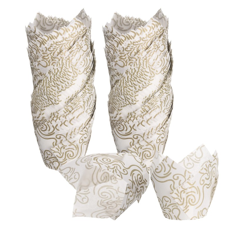 150Pcs Tulip Baking Cups Cupcake Muffins Liners Paper Gold Clouds White