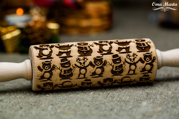 Mini Rolling Pin Laser Engraved Rolling Embossed Dough Roller Christmas pattern gallery