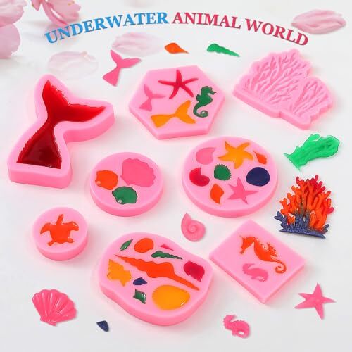 Mermaid Theme Cake Mold, Mermaid, Shell, Seaweed, Coral Silicone Mold Cupcake gallery