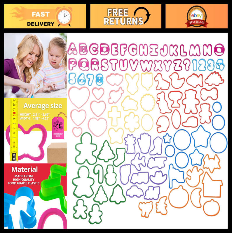 108-Piece Cookie Cutters Set – Plastic Baking Tools for Alphabet, Numbers & Shap