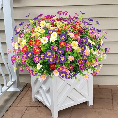 24 Bundles Artificial Silk Flowers for Outdoors, Fake Plants Faux Multi Color gallery