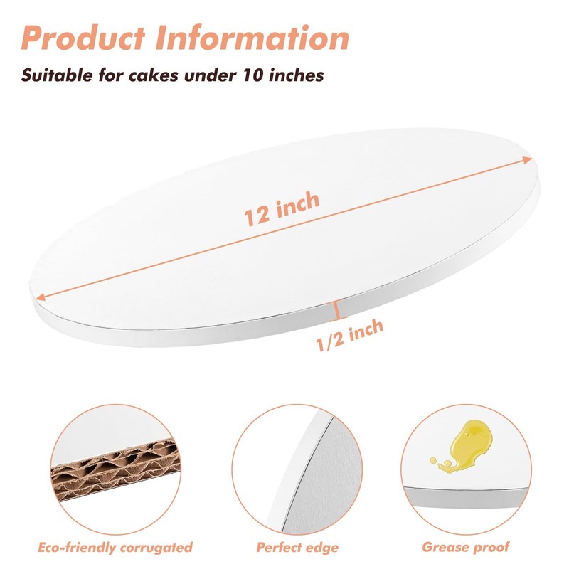 10 Pack Cake Boards 12 Inch Round Cake Drum White 1/2” Thick Cake Drums Corru... gallery