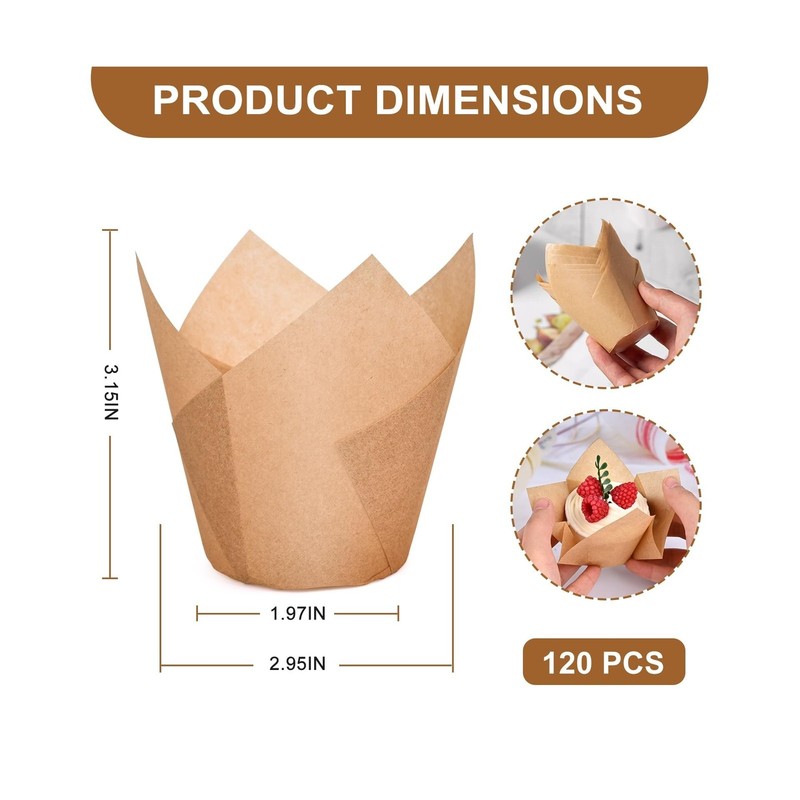 120 Counts Natural Tulip Cupcake Liners for Baking Cups, Food Grade Parchment... gallery
