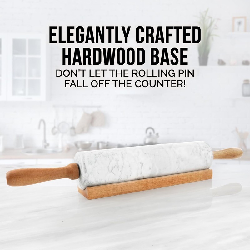 Polished Marble Rolling Pin with Beechwood Handle gallery