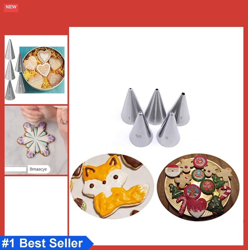 Small Round Piping Tips Set 5 Piece Icing Nozzles Frosting for Cake Cookie