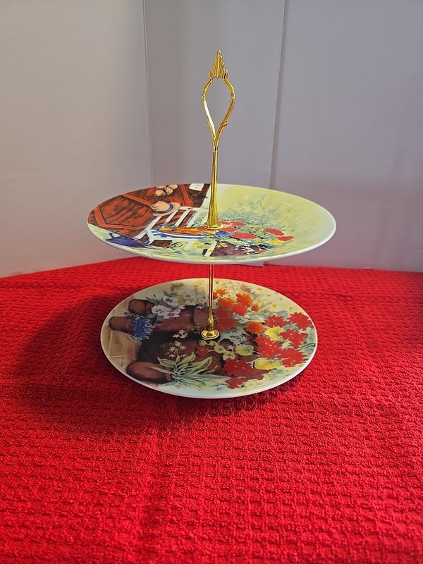 Custom 2‑Tier Cake Stand Elite Design Floral 7.5″ Plates Cottage/Victorian Decor