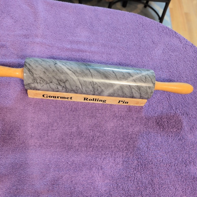 Vintage Gray/Black Heavy Gourmet Rolling Pin Wooden Stand 18″x2.5″