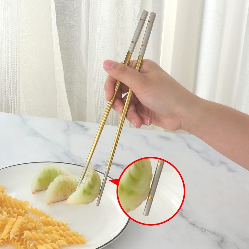 2 PCS Stainless Steel Korean Chopsticks Spoons Fork Set Portable Gold gallery