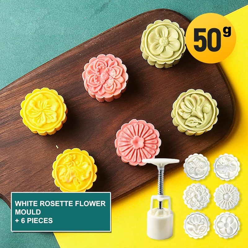 Moon Cake Mould Set 50g 12 PCS Pattern Hand-Pressure Mooncake MoldsIncludes 1... gallery