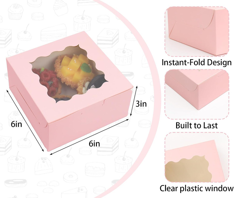 50PCS Pink Cookie Boxes with Window 8x6x2.5 Bakery Pastry Treat Gift Boxes gallery