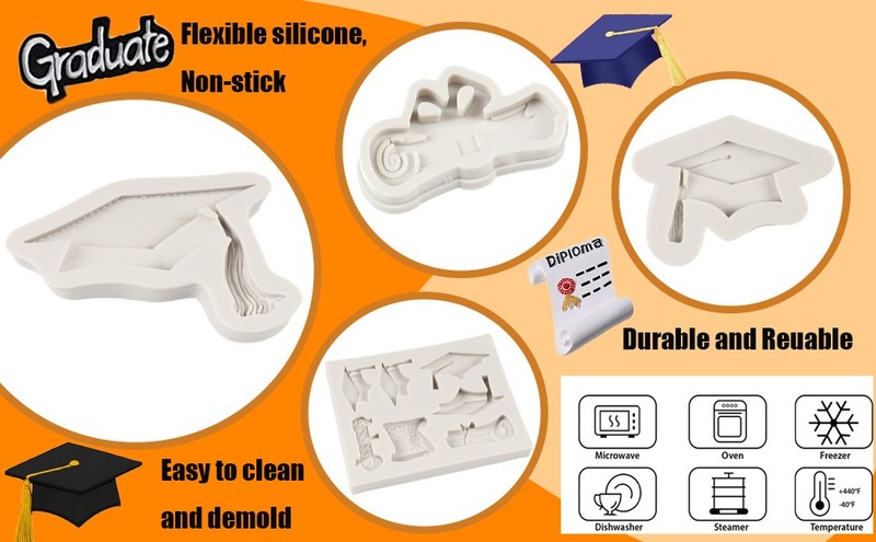 Graduation Fondant Molds Graduation Cap Diploma Scroll Silicone Mold for gallery