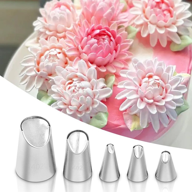 5 PCS Rose Flower Piping Tips Set Icing Nozzles for Cake Cupcake Decorating