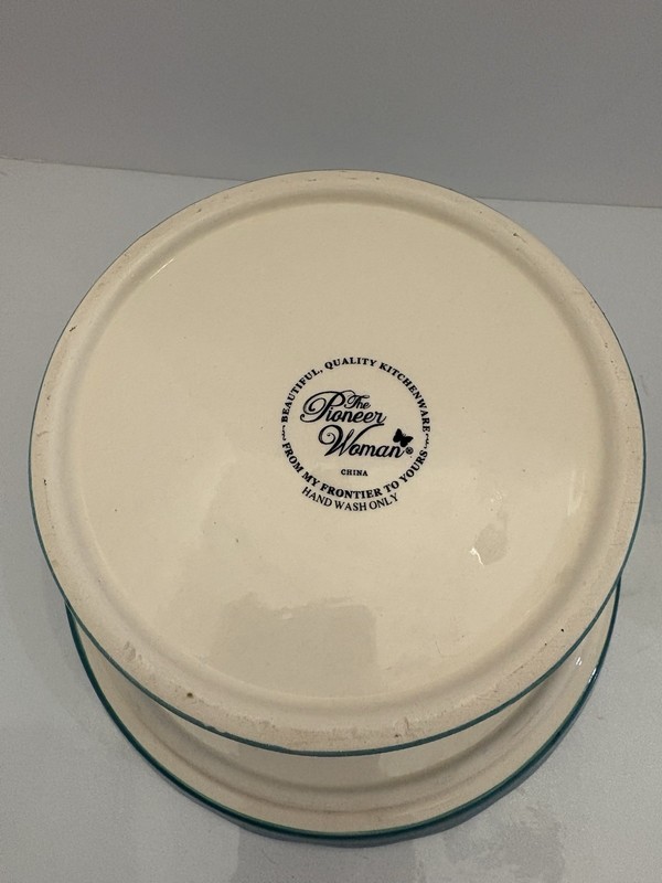 Pioneer Woman Ceramic Cup Cake Stand & Glass Cover Polka Dots and Floral Pattern gallery