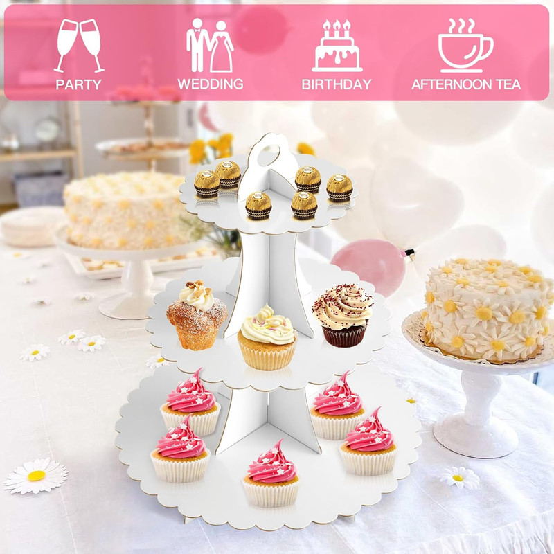 3-Tier Cupcake Stand, Cardboard Cupcake Tower, Dessert Cup Cake Stand Tower for gallery