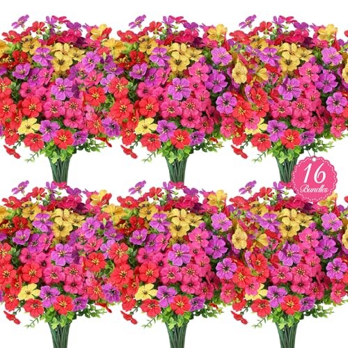 16 Bundles Artificial Flowers for Outdoors, Realistic Fake 16PCS Mix 4 Colors gallery