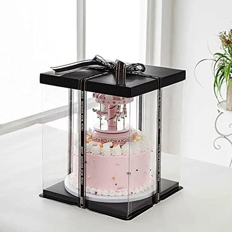 2Pcs Large Cake PET Clear Box, 10" X 10" X 9" with Ribbon and Pre-Folded Lid, fo gallery