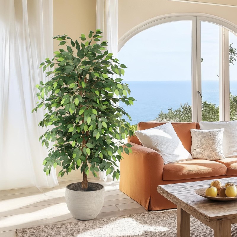 Aqugq Ficus Tree Artificial 6Ft Tall Fake Tree Realistic Leaves Trunk gallery