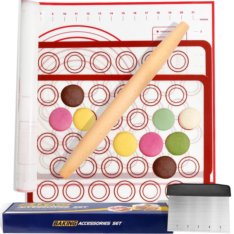 Silicone Baking Mat Sets, Dough with Macaron 24 x 16 inch, Red