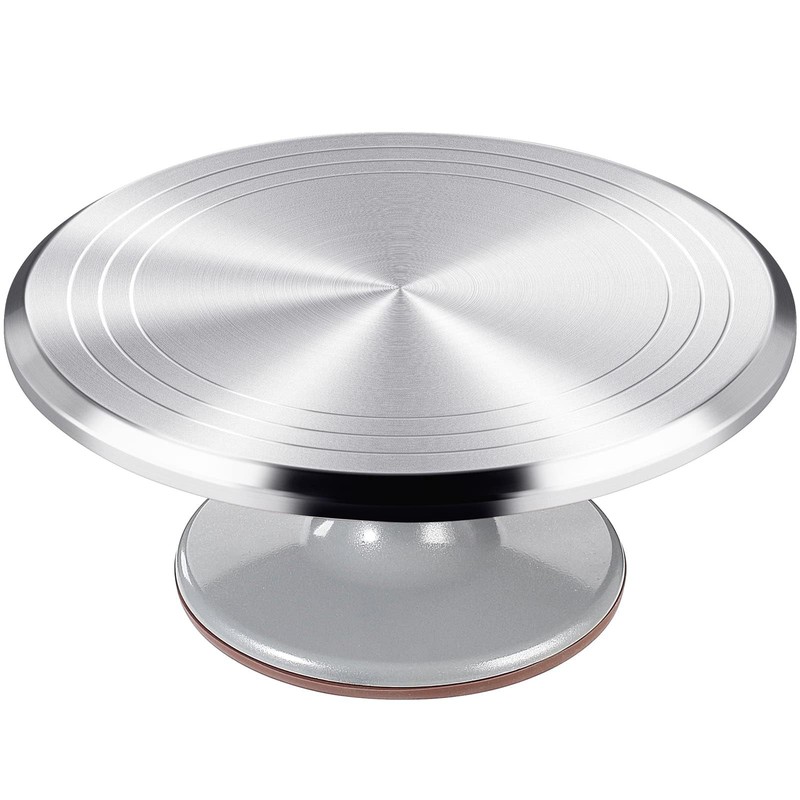12 Inch Round Aluminum Tall Revolving Cake Decorating Stand Turntable Holder