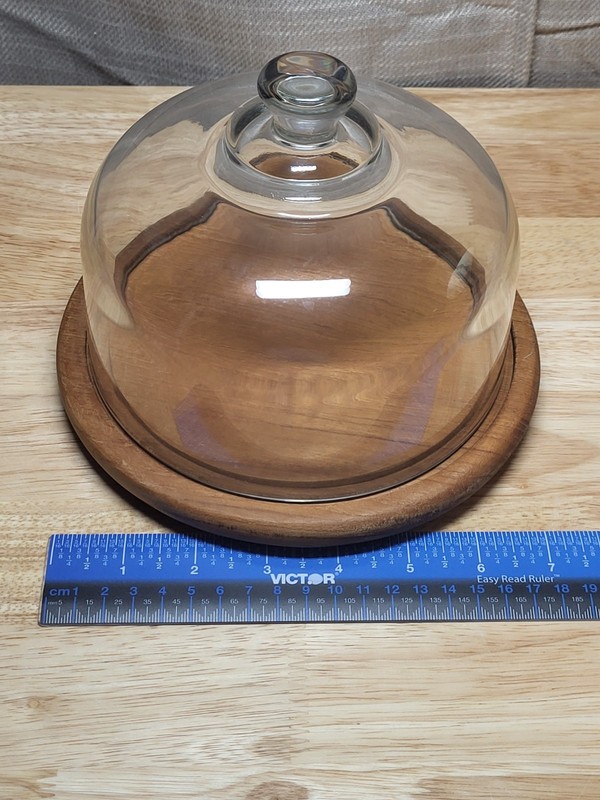 Vintage Goodwood Genuine Teak Wood Cheese Plate With Covered Glass Dome gallery