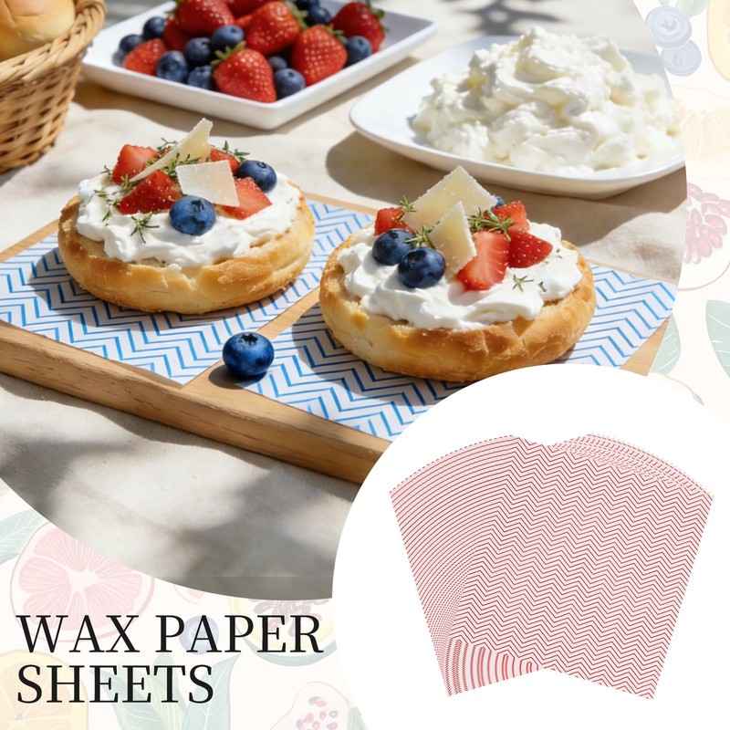 100 Pack Wax Paper Sheets, 11.8" x 11.8" Wavy Stripes Wrapping Paper, Red gallery