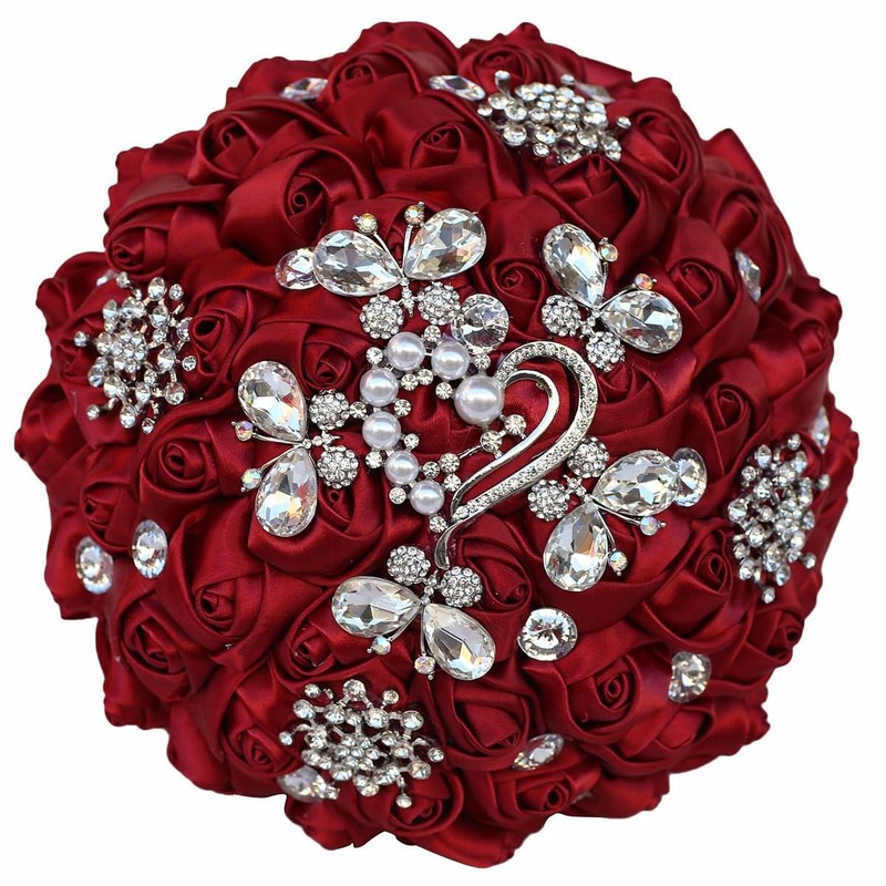 Handmade Rhinestone Brooch Satin Bridal Bouquet