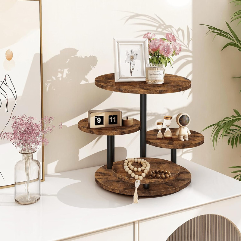 4 Tier Round Cupcake Tower Stand for 50 Cupcakes, 360° Rotating Wood Cake Stand gallery