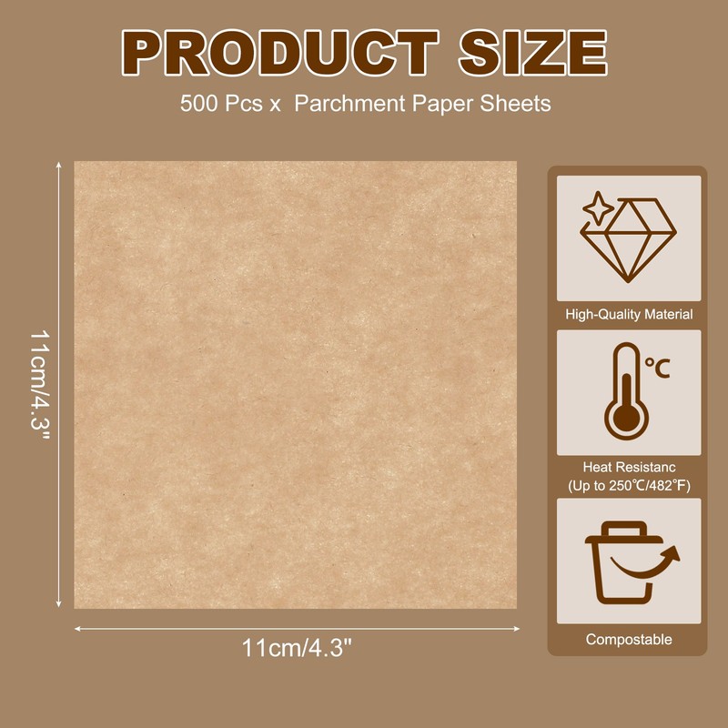 500 Pcs Parchment Paper Baking Sheets Squares, 4.3" Non Stick Paper, Wood Color gallery